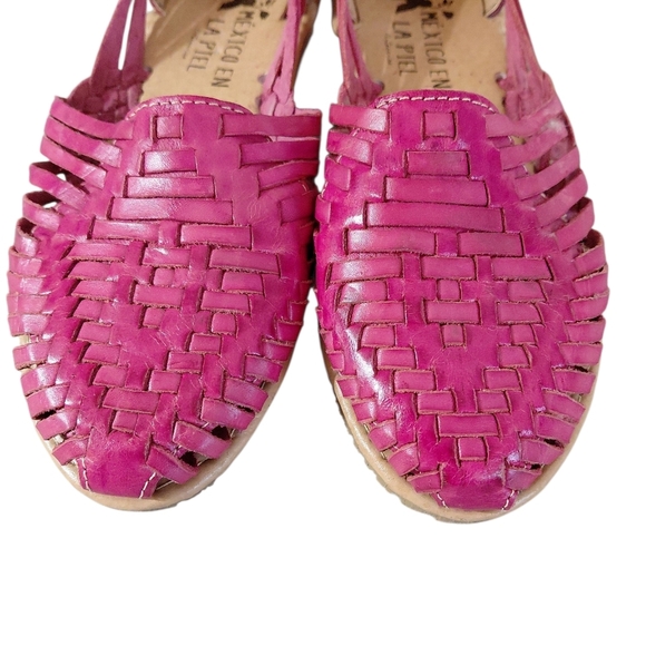 NEW Mexican Leather Huaraches Handmade Women's Woven Pink Sandals Size 6.5 - Picture 3 of 11